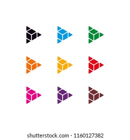 Abstract Cube Box Hexagon with Music Play Logo Design Inspiration
