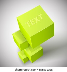 Abstract cube composition with realistic 3d pyramid of bright green cubes and title text on top vector illustration