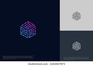 Abstract cube connecting global technology logo designs template, symbol template