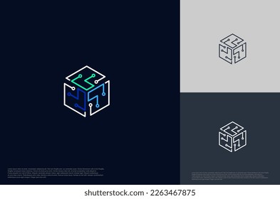 Abstract cube connecting global technology logo designs template, symbol template