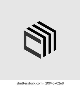 abstract cube flat icon vector design shaped letter c and m