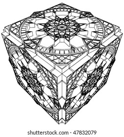 Abstract Cube Gothic Clock Watch Vector 03