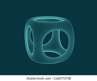 Abstract cube with holes. Vector wireframe illustration.
