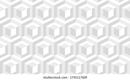 Abstract cube isometric background. Seamless wallpaper texture. White graphic design. Vector illustration