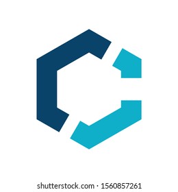 Abstract cube letter C logo design template. Geometric construction sign. Universal vector icon.