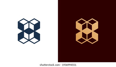 Abstract cube letter H logo, elegant H initial with construction, structure, 3D lines element logo vector template