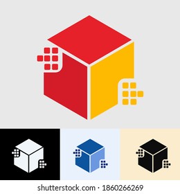 Resumen del icono del logotipo lógico del cubo vectorial
