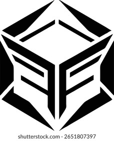 Abstrato cubo logotipo design em silhueta preta com linhas afiadas e simetria