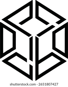 Abstrato cubo logotipo design com linhas geométricas afiadas e simetria