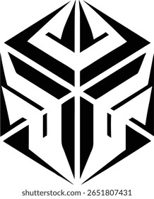 Abstract cube logo design with sharp lines and symmetrical gray color
