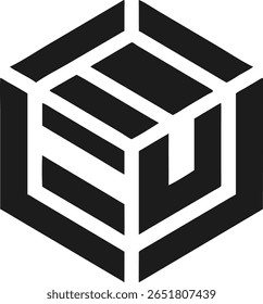 Logotipo de cubo abstrato com design geométrico e linhas aguçadas em cinza