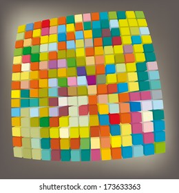 abstract cube on color background.