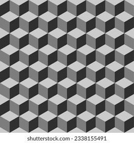 Abstract cube pattern. 3D optical illusion tumbling blocks hexagon tiles. Cuboid seamless tiles pattern. Vector illustration.