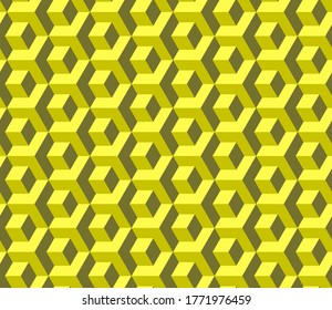 Abstract cube pattern in editable vector format. Seamless Cubes Pattern. Yellow color. 3D vector background. Modern stylish texture