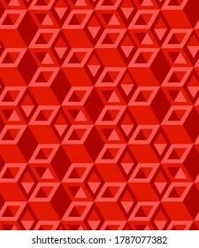 Abstract cube pattern, fully seamless. 3d red vector geometric wallpaper, cube pattern background.Modern Graphic Design.Optical illusion.