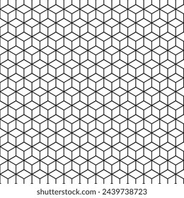 Abstract cube pattern, fully seamless. 3d vector geometric black stroke color hexagon pattern wallpaper, cube pattern background. Optical illusion.
