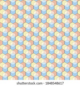 abstract cube pattern pastel color blue yellow.