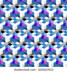 abstract cube Seamless pattern. Colorful design, geometric 3d vector wallpaper, cube pattern background.