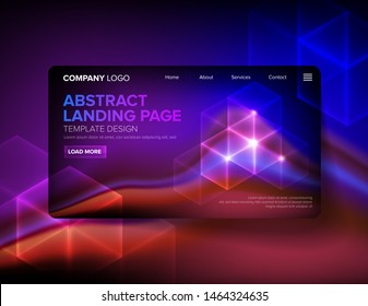 An abstract cube template design for landing page in beautifully vivid color. Template or background design for website user interface that are suitable for technological theme, art or others.