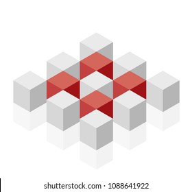 Abstract cube vector shape reminiscent of technological development, nanotechnology component. Isometric brand of scientific institution, research center, laboratories. Minimalistic block shape
