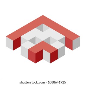 Abstract cube vector shape reminiscent of technological development, nanotechnology component. Isometric brand of scientific institution, research center, laboratories. Minimalistic block shape