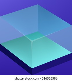 abstract cube of water on a blue background