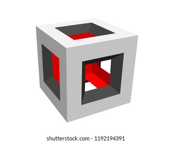 Abstract cube wireframe. Isolated on white background. 3d Vector illustration.