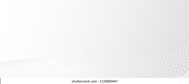 Abstract cubed mesh surface vector illustration. Grey modern fond. Light colored backdrop. Digital landscape. White and grey colors. Waves.