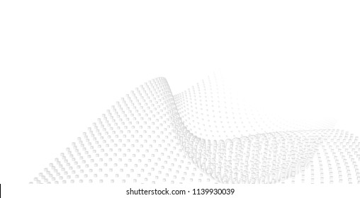 Abstract cubed mesh surface vector illustration. Grey modern fond. Light colored backdrop. Digital landscape. White and grey colors. Waves.