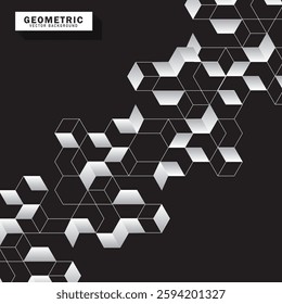 Abstract cubes geometric tile and mosaic wall or grid hexagon technology wallpaper. black and grey geometric block cube structure backdrop grid triangle texture vintage design