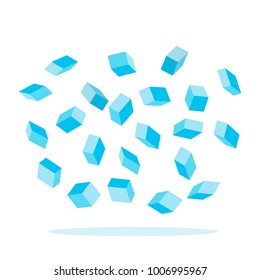 Abstract cubes of ice are falling. flat vector illustration isolated on white background