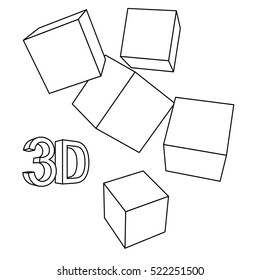 Abstract cubes illustration. Modern technology 3D wallpaper. Digital geometric abstract background. Vector.