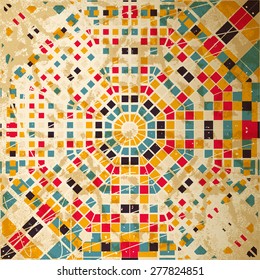 Abstract cubes on a faded paper vintage style