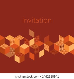 Abstract cubes and rhombus shapes composition for card, header, invitation, poster, social media, post publication. Decorative orange and brown gradient vector element.