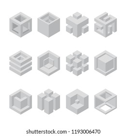 Abstract cubic collection. abstract 3d cubic design elements. Sacred cubic set.