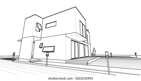 representación 3d de la casa cúbica abstracta