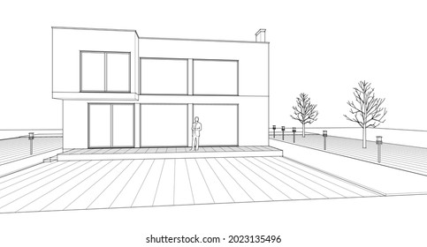 representación 3d de la casa cúbica abstracta