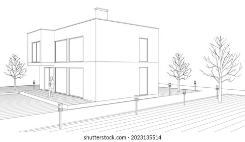 representación 3d de la casa cúbica abstracta