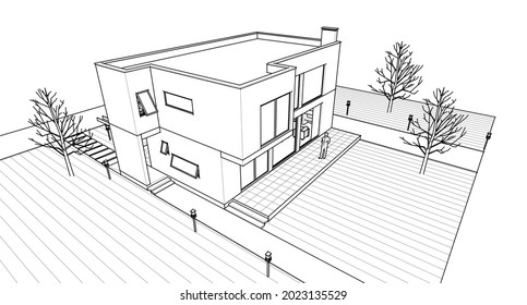 representación 3d de la casa cúbica abstracta