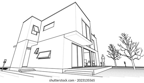 abstraktes Kubikhaus 3d Rendering