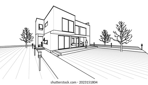 representación 3d de la casa cúbica abstracta