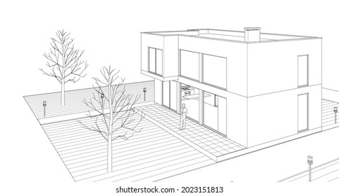 representación 3d de la casa cúbica abstracta