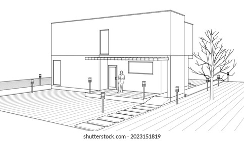 representación 3d de la casa cúbica abstracta