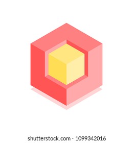 Abstract cubic icon. Isometric illustration for covers design in flat 3D style. Vector geometric logo.