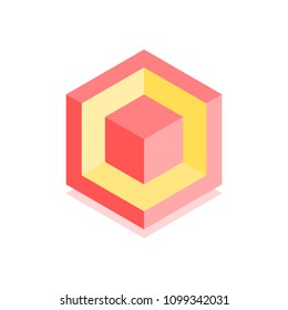 Abstract cubic icon. Isometric illustration for covers design in flat 3D style. Vector geometric logo.