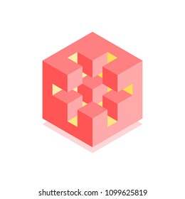 Abstract cubic icon. Isometric illustration for covers design in flat 3D style. Vector geometric logo.