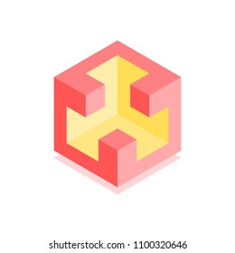 Abstract cubic icon. Isometric illustration for covers design in flat 3D style. Vector geometric logo.