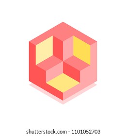 Abstract cubic icon. Isometric illustration for covers design in flat 3D style. Vector geometric logo.