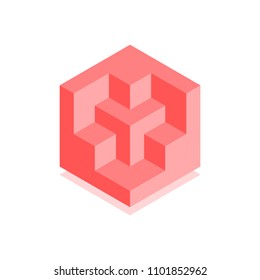 Abstract cubic icon. Isometric illustration for covers design in flat 3D style. Vector geometric logo.