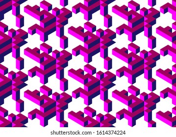 Abstract cubic seamless pattern. Decorative backdrop vector. Graphic ornament. Creative element. Modern futuristic labyrinth. Colourful mosaic. Textile print design. Purple magenta.